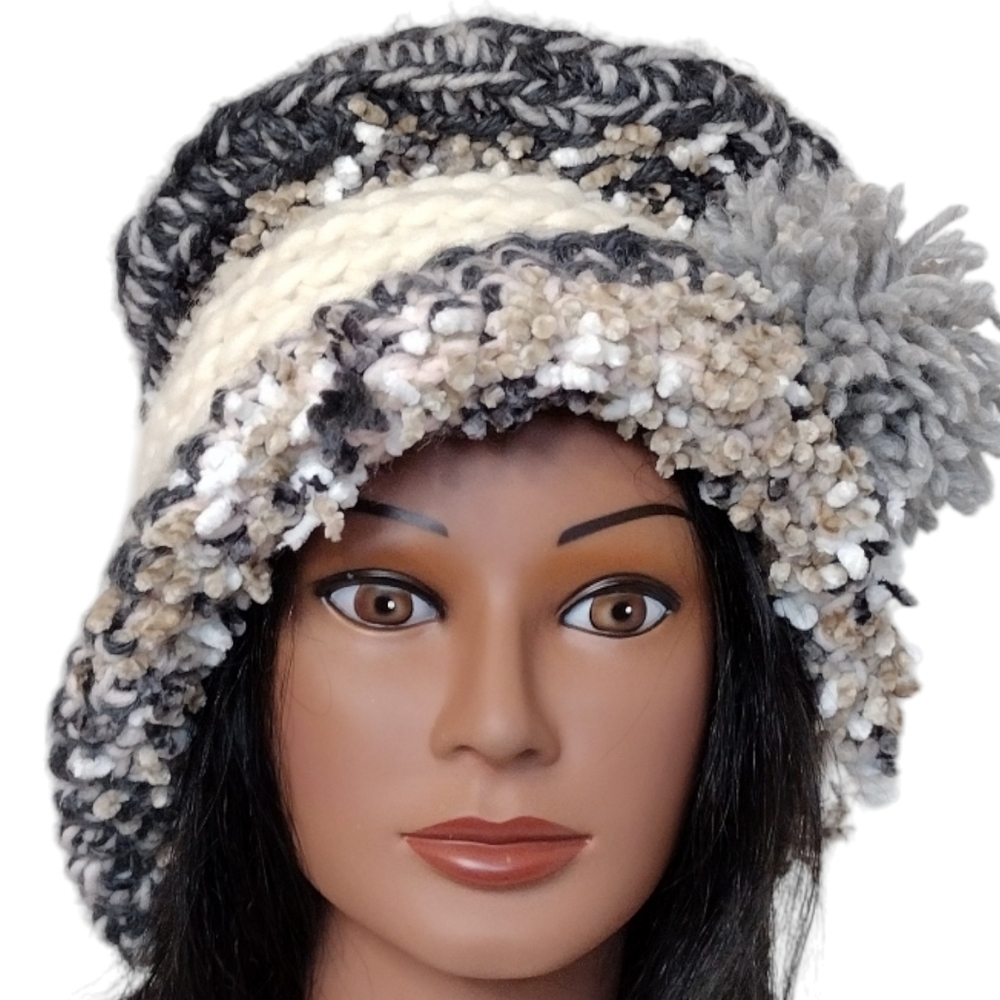 Beret Slouchy top Boho Hat OOAK Handmade Crochet Free Hand Women's One Size - Picture 1 of 8